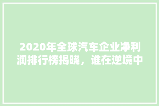 2020年全球汽车企业净利润排行榜揭晓，谁在逆境中脱颖而出