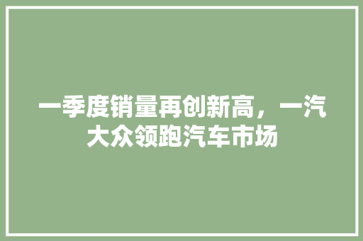 一季度销量再创新高，一汽大众领跑汽车市场