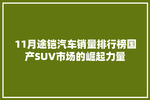 11月途铠汽车销量排行榜国产SUV市场的崛起力量