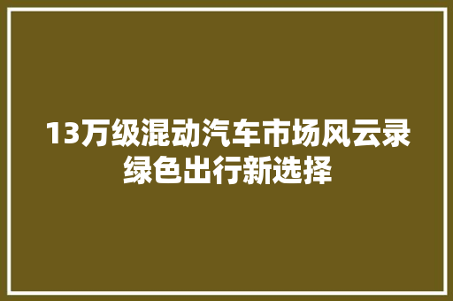13万级混动汽车市场风云录绿色出行新选择