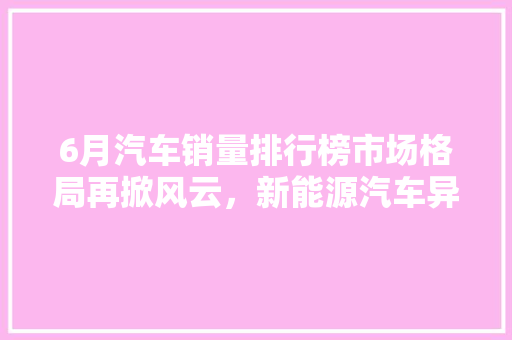 6月汽车销量排行榜市场格局再掀风云，新能源汽车异军突起