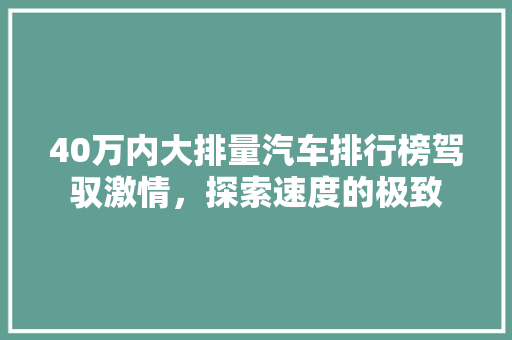 40万内大排量汽车排行榜驾驭激情，探索速度的极致
