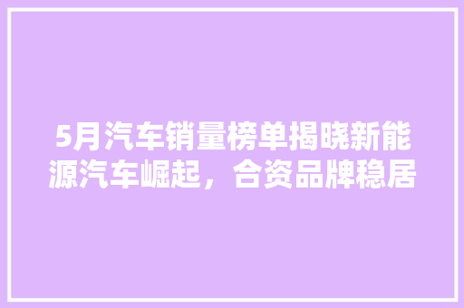 5月汽车销量榜单揭晓新能源汽车崛起，合资品牌稳居前列