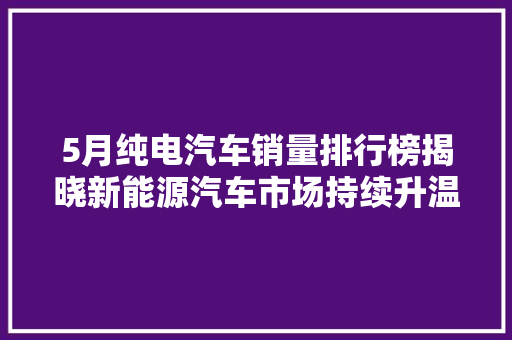 5月纯电汽车销量排行榜揭晓新能源汽车市场持续升温，品牌格局生变