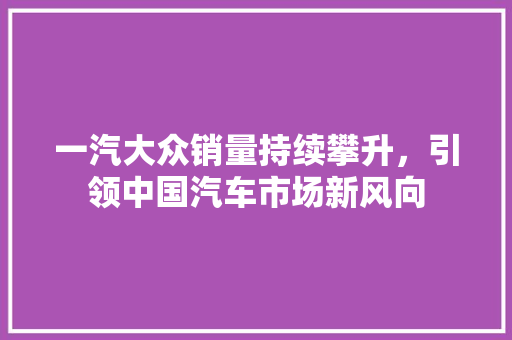 一汽大众销量持续攀升，引领中国汽车市场新风向
