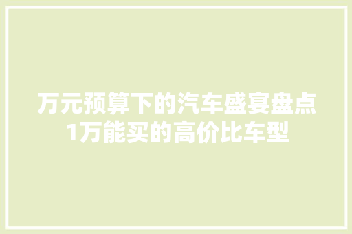 万元预算下的汽车盛宴盘点1万能买的高价比车型