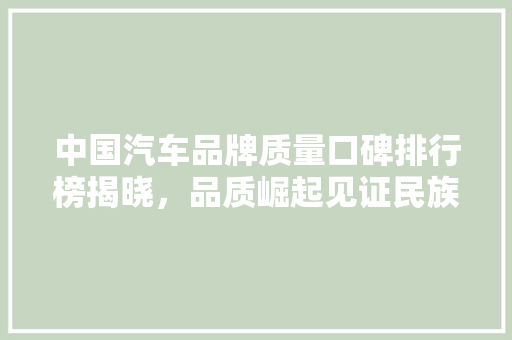 中国汽车品牌质量口碑排行榜揭晓，品质崛起见证民族汽车工业辉煌