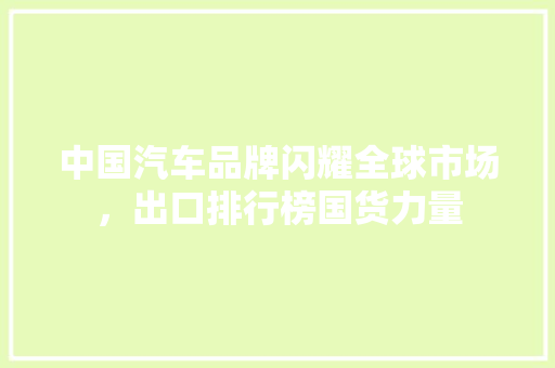 中国汽车品牌闪耀全球市场，出口排行榜国货力量