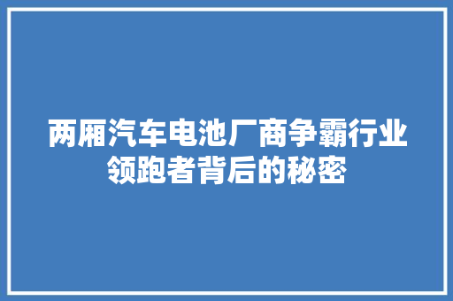 两厢汽车电池厂商争霸行业领跑者背后的秘密