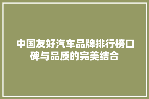 中国友好汽车品牌排行榜口碑与品质的完美结合