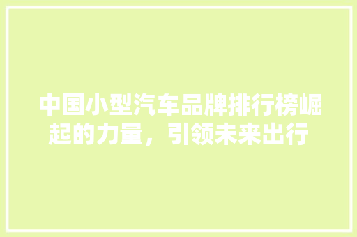 中国小型汽车品牌排行榜崛起的力量，引领未来出行