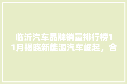 临沂汽车品牌销量排行榜11月揭晓新能源汽车崛起，合资品牌稳居前列