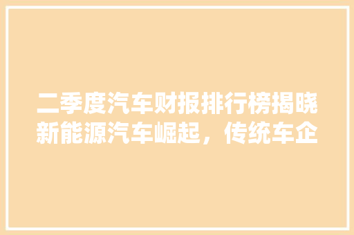 二季度汽车财报排行榜揭晓新能源汽车崛起，传统车企转型加速
