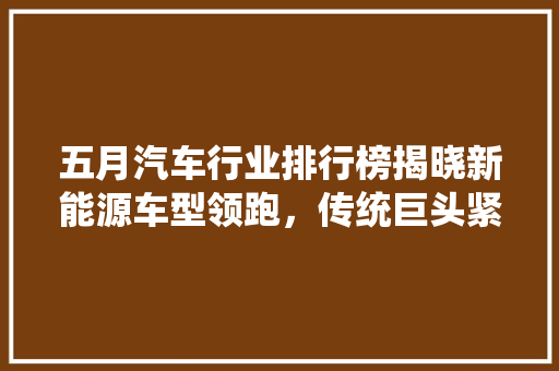 五月汽车行业排行榜揭晓新能源车型领跑，传统巨头紧随其后