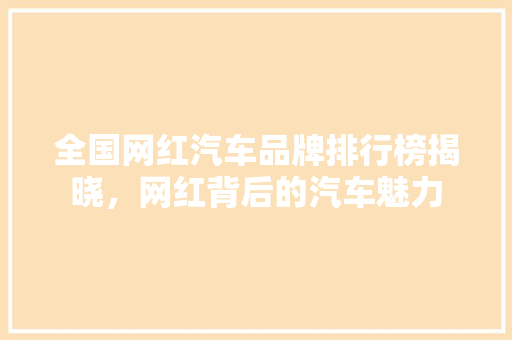 全国网红汽车品牌排行榜揭晓，网红背后的汽车魅力