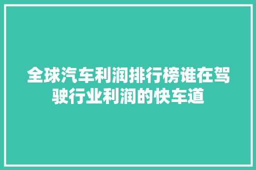 全球汽车利润排行榜谁在驾驶行业利润的快车道