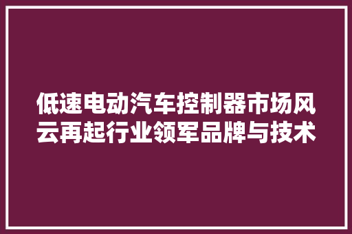 低速电动汽车控制器市场风云再起行业领军品牌与技术创新