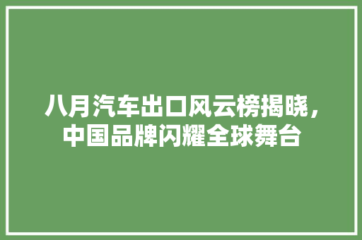 八月汽车出口风云榜揭晓，中国品牌闪耀全球舞台
