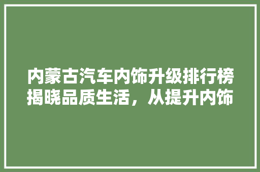 内蒙古汽车内饰升级排行榜揭晓品质生活，从提升内饰开始