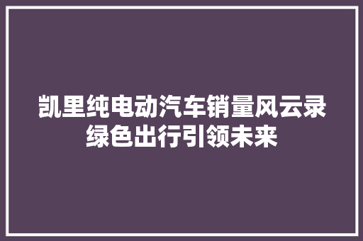 凯里纯电动汽车销量风云录绿色出行引领未来