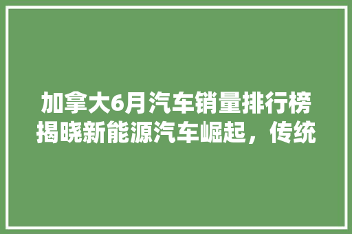 加拿大6月汽车销量排行榜揭晓新能源汽车崛起，传统燃油车面临挑战