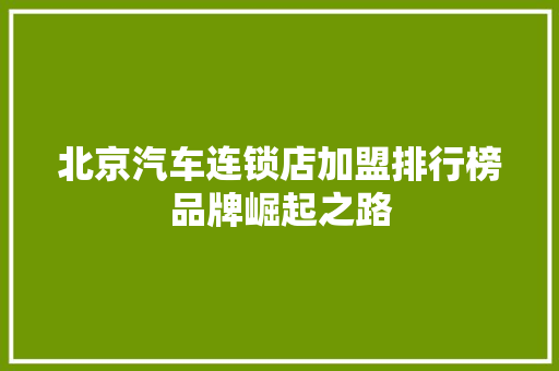 北京汽车连锁店加盟排行榜品牌崛起之路