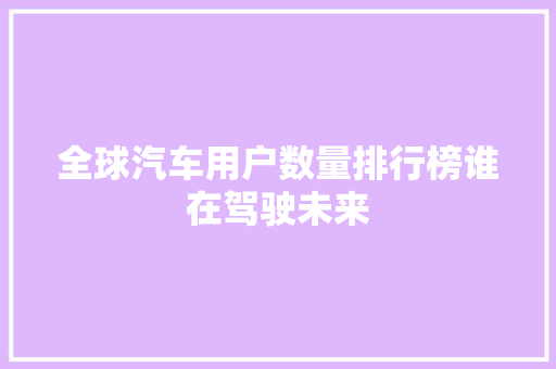全球汽车用户数量排行榜谁在驾驶未来