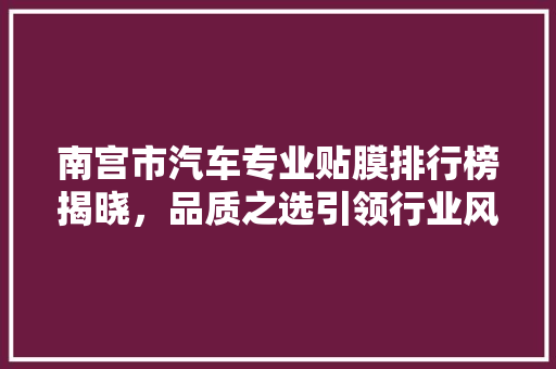 南宫市汽车专业贴膜排行榜揭晓，品质之选引领行业风向标