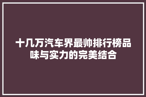 十几万汽车界最帅排行榜品味与实力的完美结合