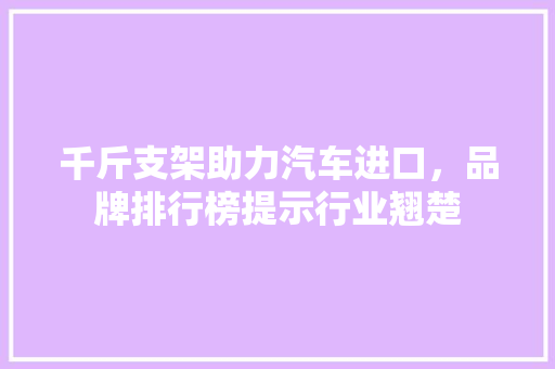 千斤支架助力汽车进口，品牌排行榜提示行业翘楚