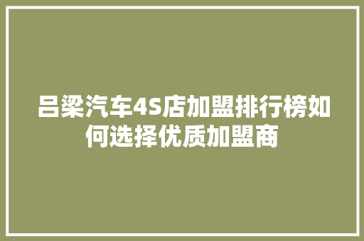 吕梁汽车4S店加盟排行榜如何选择优质加盟商
