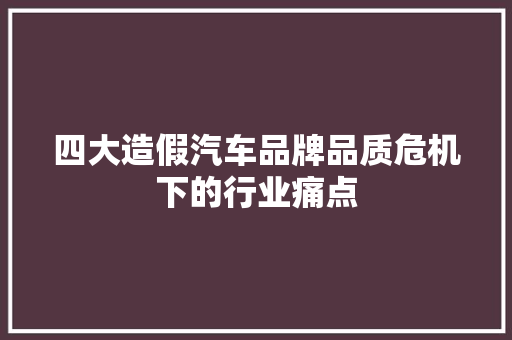 四大造假汽车品牌品质危机下的行业痛点
