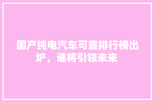 国产纯电汽车可靠排行榜出炉，谁将引领未来