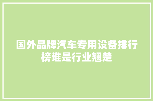 国外品牌汽车专用设备排行榜谁是行业翘楚