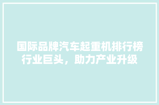 国际品牌汽车起重机排行榜行业巨头，助力产业升级