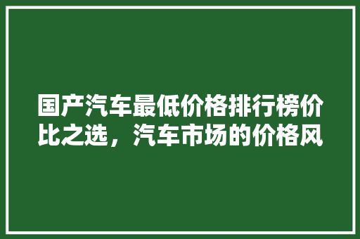 国产汽车最低价格排行榜价比之选，汽车市场的价格风云