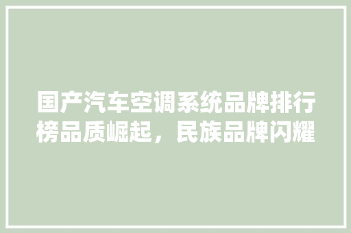 国产汽车空调系统品牌排行榜品质崛起，民族品牌闪耀