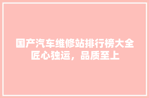 国产汽车维修站排行榜大全匠心独运，品质至上