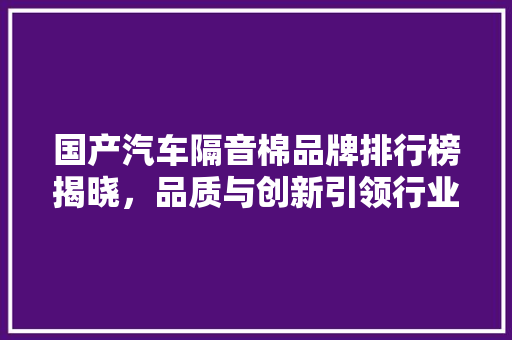 国产汽车隔音棉品牌排行榜揭晓，品质与创新引领行业发展