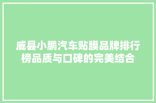 威县小鹏汽车贴膜品牌排行榜品质与口碑的完美结合