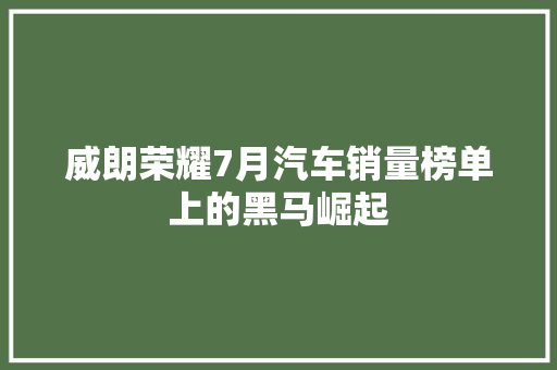 威朗荣耀7月汽车销量榜单上的黑马崛起