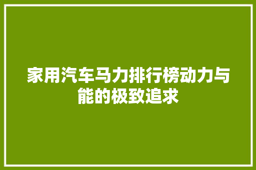 家用汽车马力排行榜动力与能的极致追求