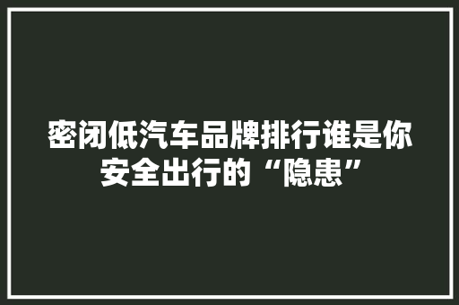 密闭低汽车品牌排行谁是你安全出行的“隐患”