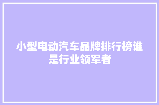 小型电动汽车品牌排行榜谁是行业领军者