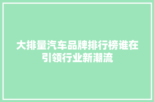 大排量汽车品牌排行榜谁在引领行业新潮流