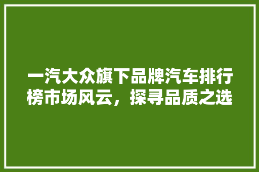 一汽大众旗下品牌汽车排行榜市场风云，探寻品质之选