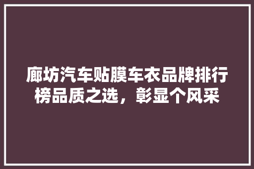 廊坊汽车贴膜车衣品牌排行榜品质之选，彰显个风采