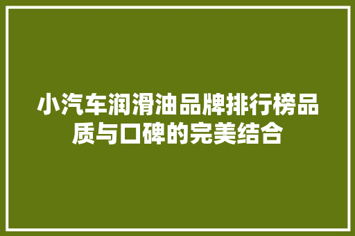 小汽车润滑油品牌排行榜品质与口碑的完美结合