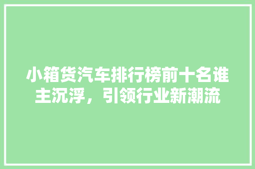 小箱货汽车排行榜前十名谁主沉浮，引领行业新潮流