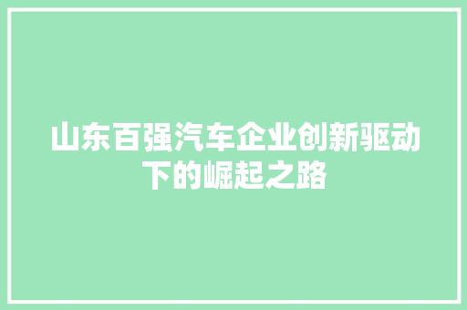 山东百强汽车企业创新驱动下的崛起之路